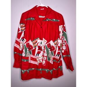 1940s Wayne Maid Christmas Nostalgia Postcards Santa Poinsettias Volup Shirt XXL